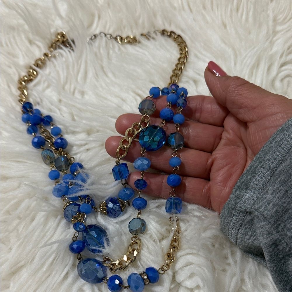2 Cute Blue and Gold Layered Necklace - Picture 2 of 5